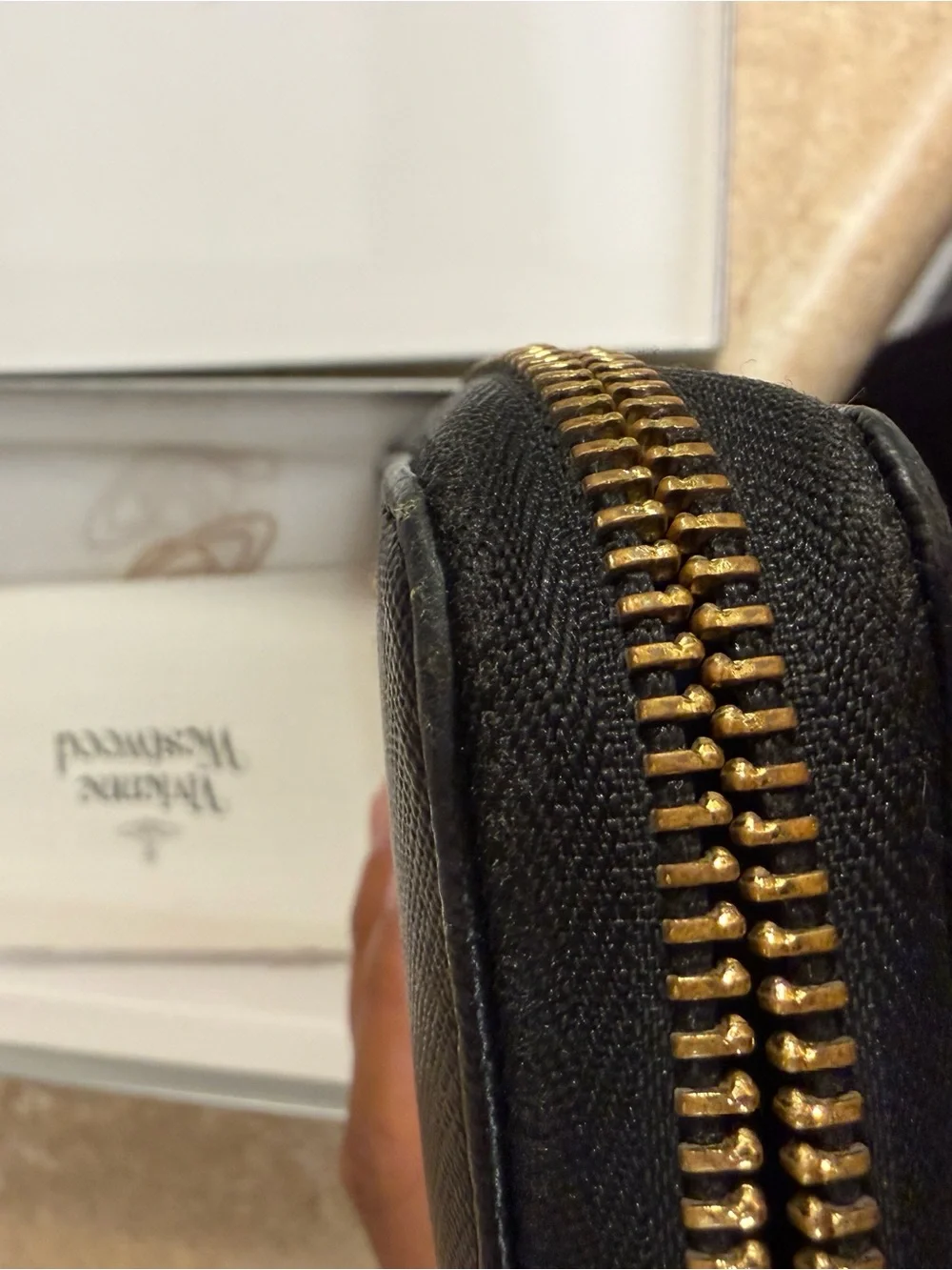 Vivienne Westwood Black Saffiano Zip Around Wallet with Gold Orb